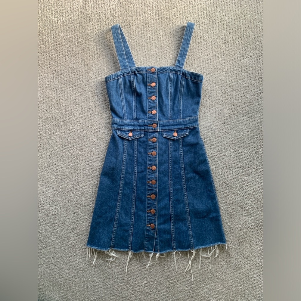 Madewell worn once denim dress with raw hem US Size 2 (XS equivalent)
